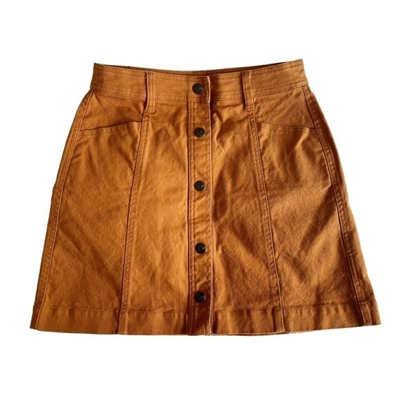 Madewell Button Snap Front A Line Mini Skirt Woman’s Sz 0 Pumpkin Spice Tan - Picture 3 of 9